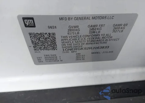 2024 Chevrolet Traverse Fwd Lt из США, поврежденный, VIN 1GNERGKS2RJ163833